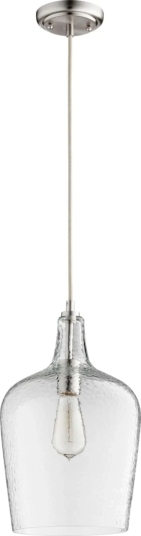 Satin Nickel Transitional Pendant with Hammered Glass