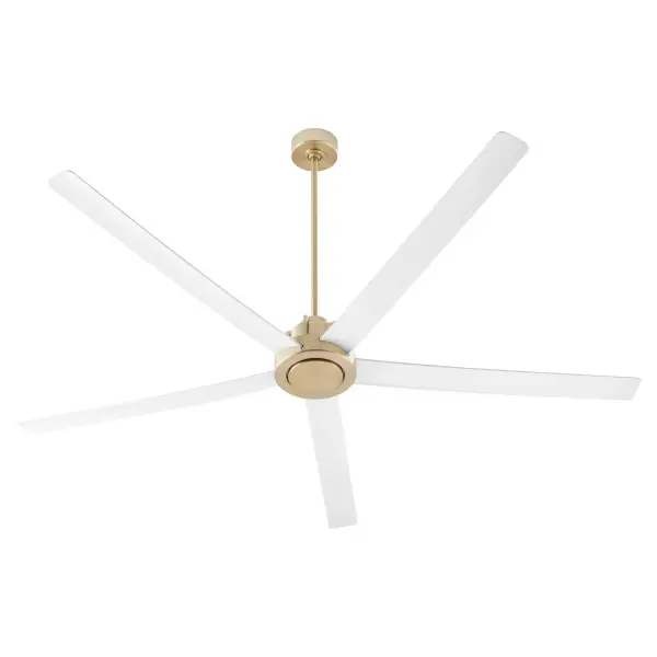 The Revel 80" fan combines impressive performance with sophisticated design. Five slender blades provide exceptional air circulation for large spaces, while the aged brass finish adds warmth and elegance to any setting.
