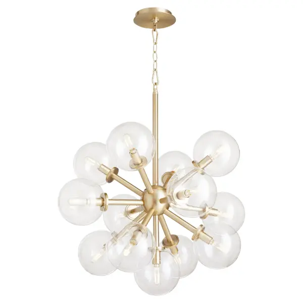 The ROVI pendant combines clear glass domes with aged brass frames to create a stunning focal point. With 13 lights, this fixture delivers both dramatic visual impact and superior illumination for large spaces. - alternate view