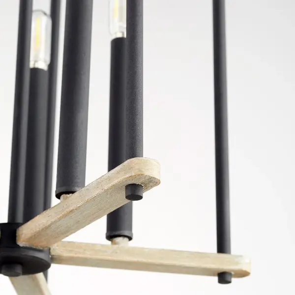 The Silva pendant brings contemporary-rustic elegance with its striking two-tone noir and weathered oak finish. The open-frame design and exposed bulb styling create visual interest while the adjustable chain allows perfect customization for your space. - alternate view