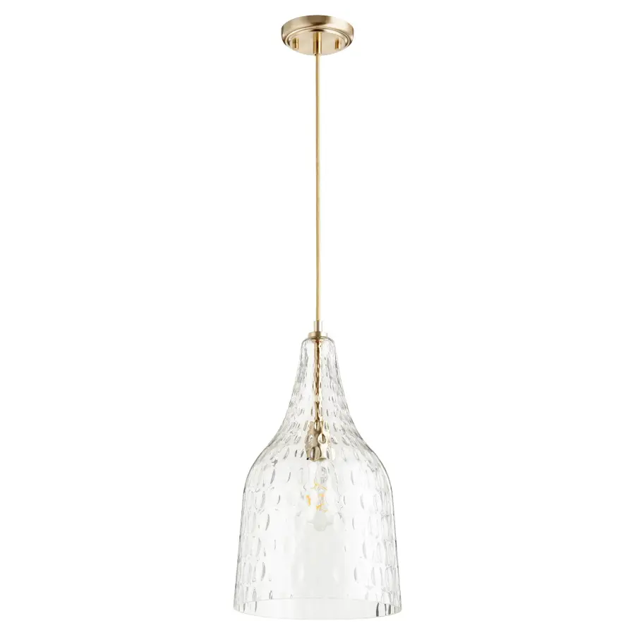Clear Hammered Glass Pendant in Aged Brass - Image 1
