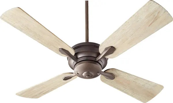 The Valor 52" ceiling fan combines sleek contemporary styling with organic rustic elements. Its oiled bronze finish and weathered oak blades deliver 5737 CFM of powerful airflow while maintaining quiet operation across three speeds.