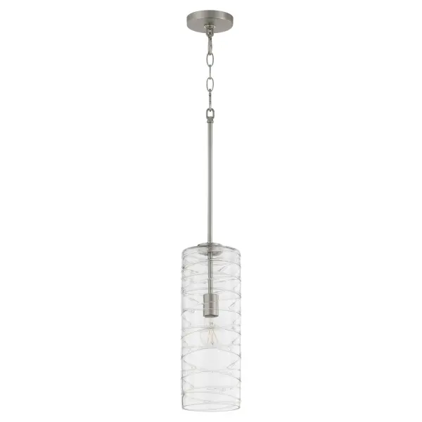Textured Glass 6" Cylinder Pendant in Satin Nickel - Image 1