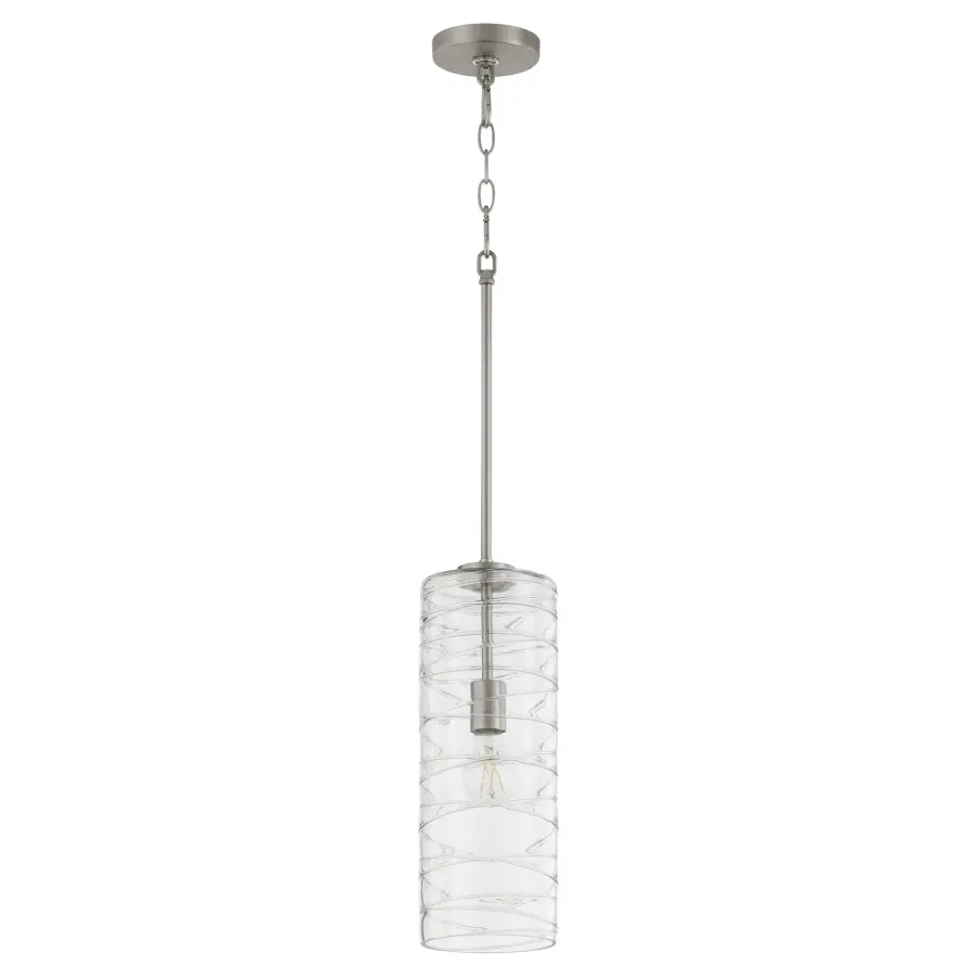 Textured Glass 6" Cylinder Pendant in Satin Nickel - Image 1