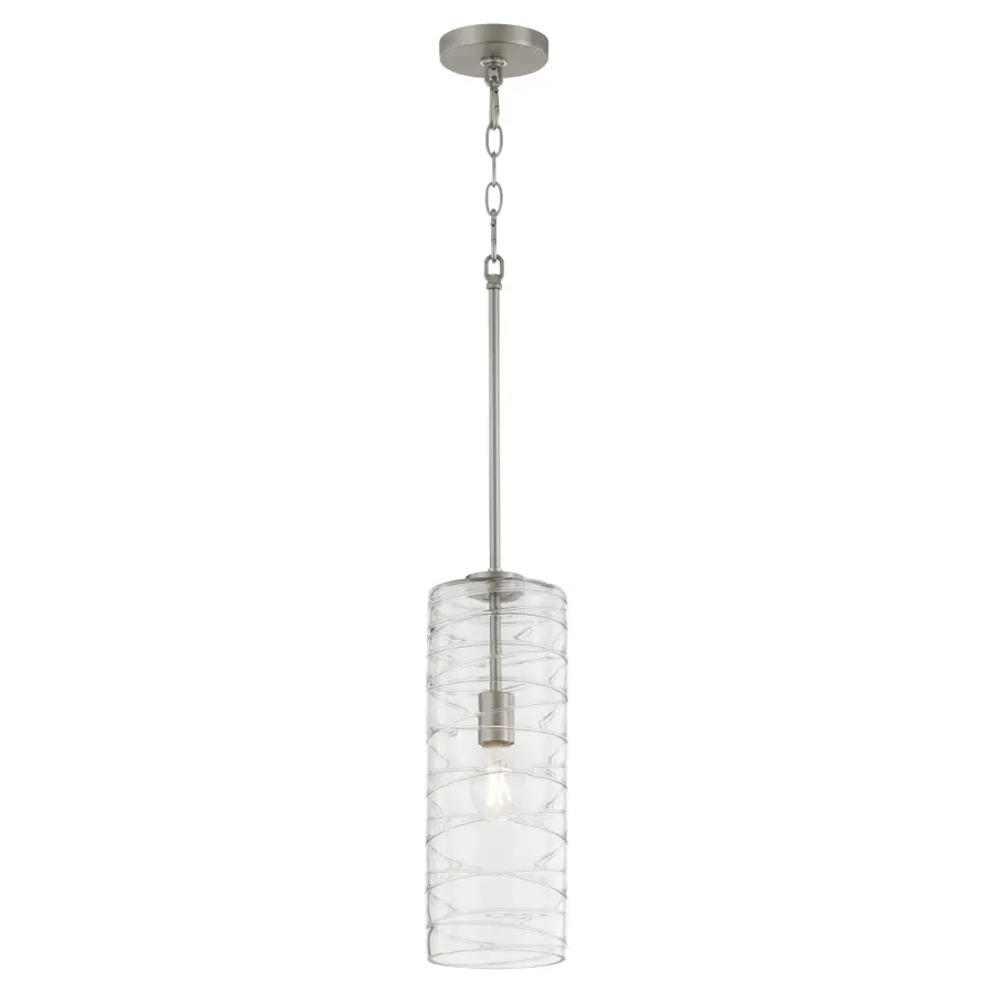 Textured Glass 6" Cylinder Pendant in Satin Nickel - Image 2