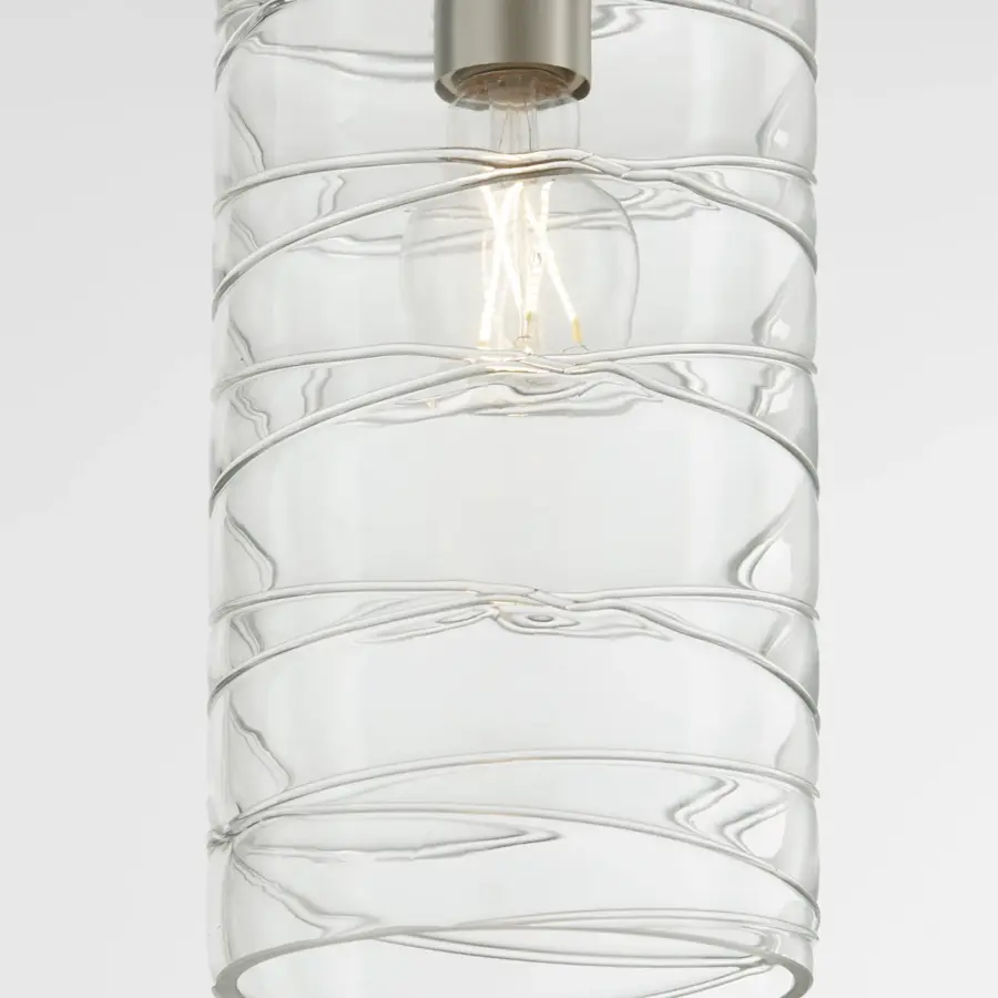 Textured Glass 6" Cylinder Pendant in Satin Nickel - Image 3
