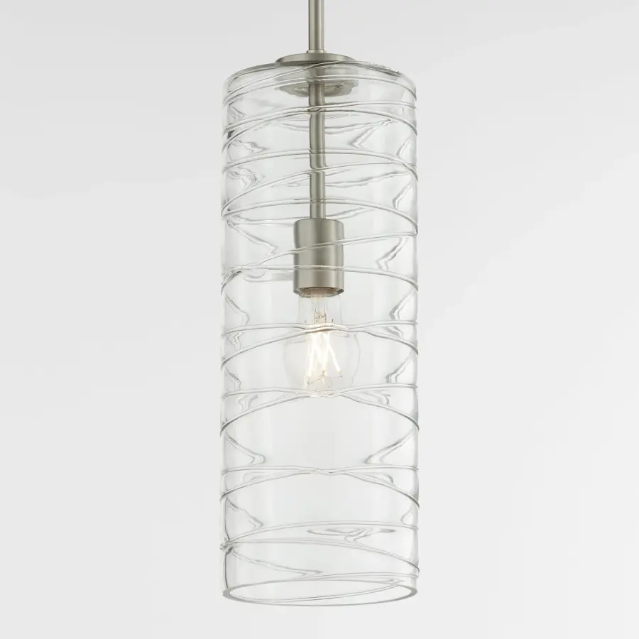 Textured Glass 6" Cylinder Pendant in Satin Nickel - Image 4