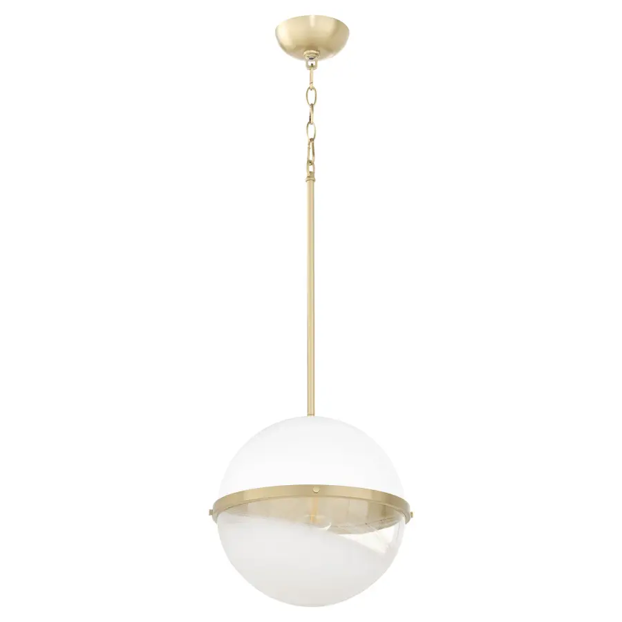 12" Milk Glass Sphere Pendant - Aged Brass - Image 1
