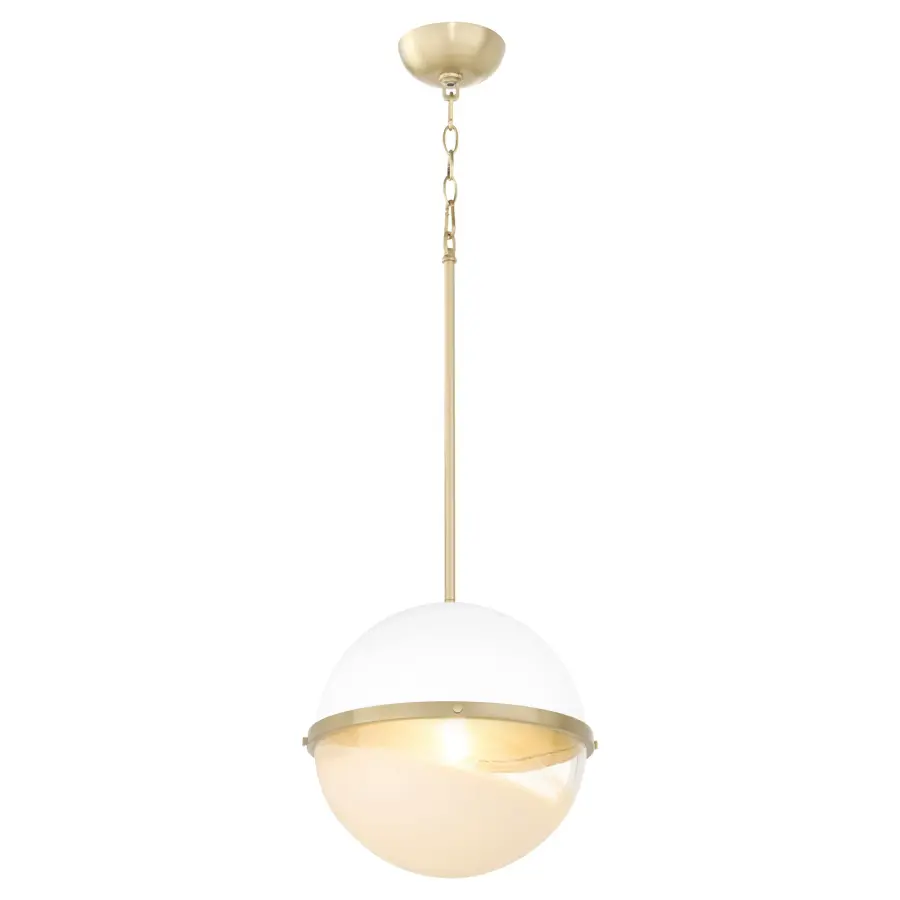 12" Milk Glass Sphere Pendant - Aged Brass - Image 2