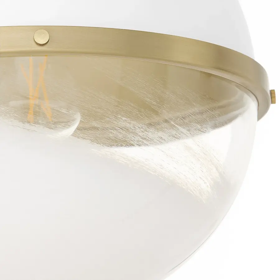 12" Milk Glass Sphere Pendant - Aged Brass - Image 3