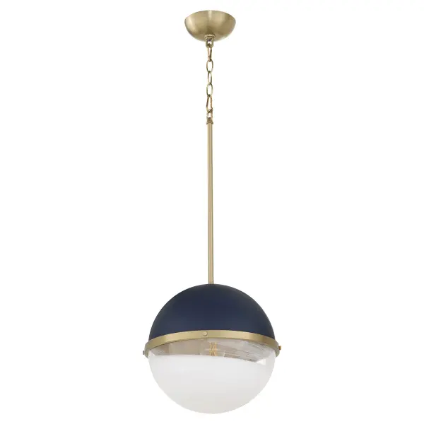 12" Milk Glass Sphere Pendant - Aged Brass - Image 1