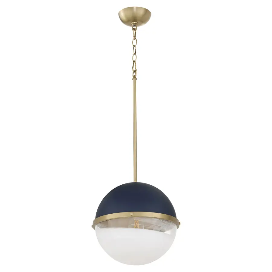 12" Milk Glass Sphere Pendant - Aged Brass - Image 1