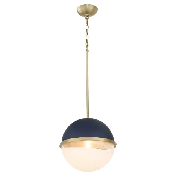 12" Milk Glass Sphere Pendant - Aged Brass - Image 2