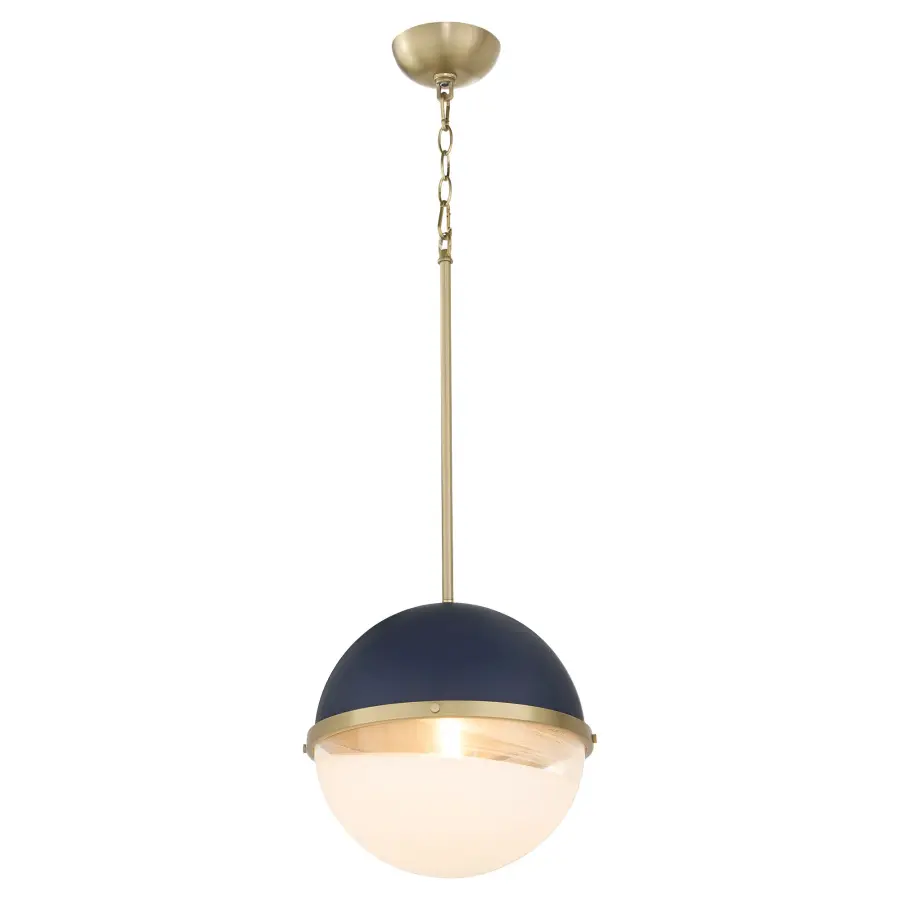 12" Milk Glass Sphere Pendant - Aged Brass - Image 2