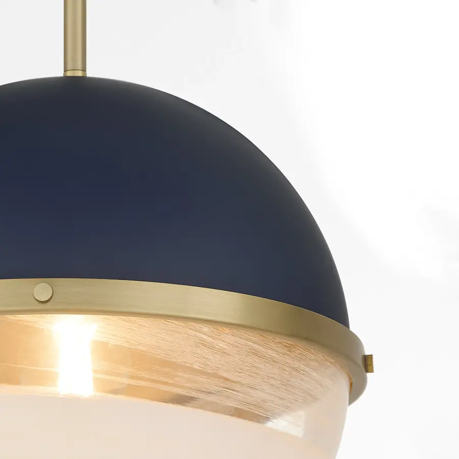 12" Milk Glass Sphere Pendant - Aged Brass - Image 3