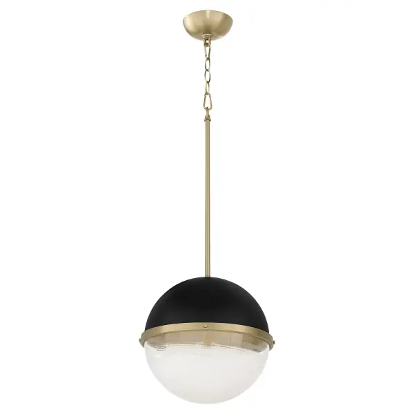 12" Milk Glass Sphere Pendant - Aged Brass - Image 1