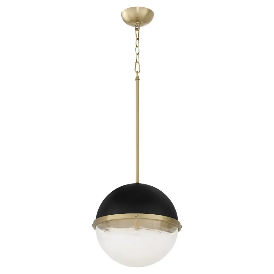 12" Milk Glass Sphere Pendant - Aged Brass - Image 1