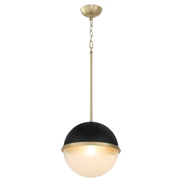 12" Milk Glass Sphere Pendant - Aged Brass - Image 2