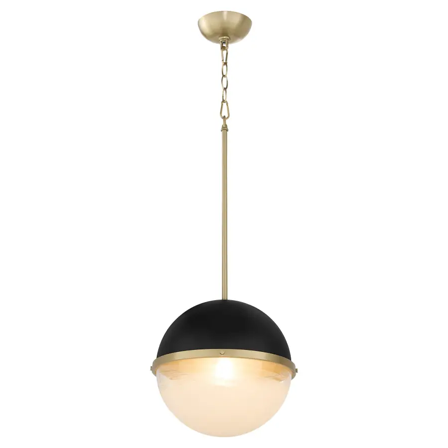 12" Milk Glass Sphere Pendant - Aged Brass - Image 2