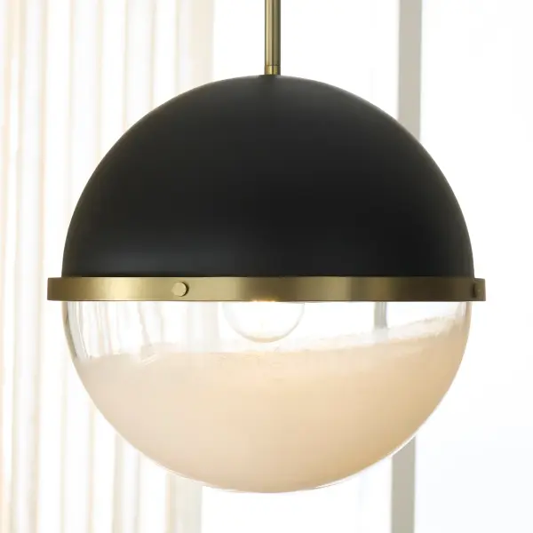 12" Milk Glass Sphere Pendant - Aged Brass - Image 6