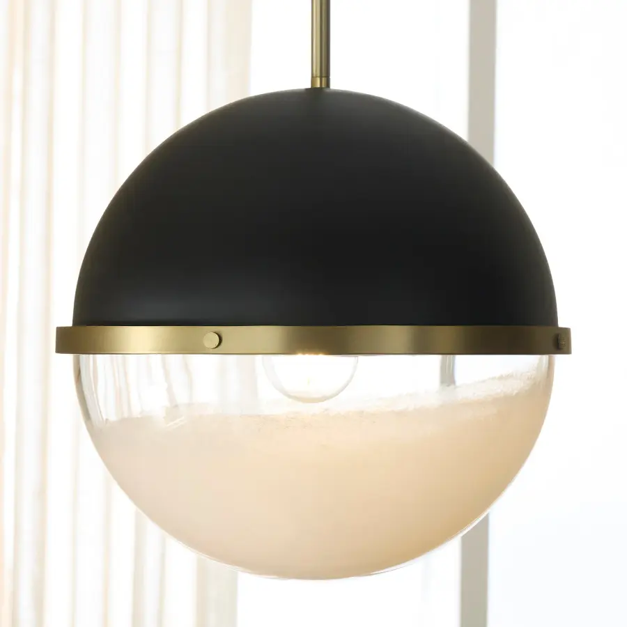 12" Milk Glass Sphere Pendant - Aged Brass - Image 6