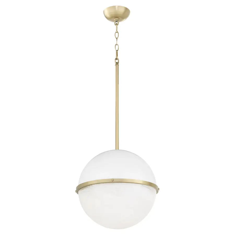 14" Milk Glass Sphere Pendant - Aged Brass - Image 1