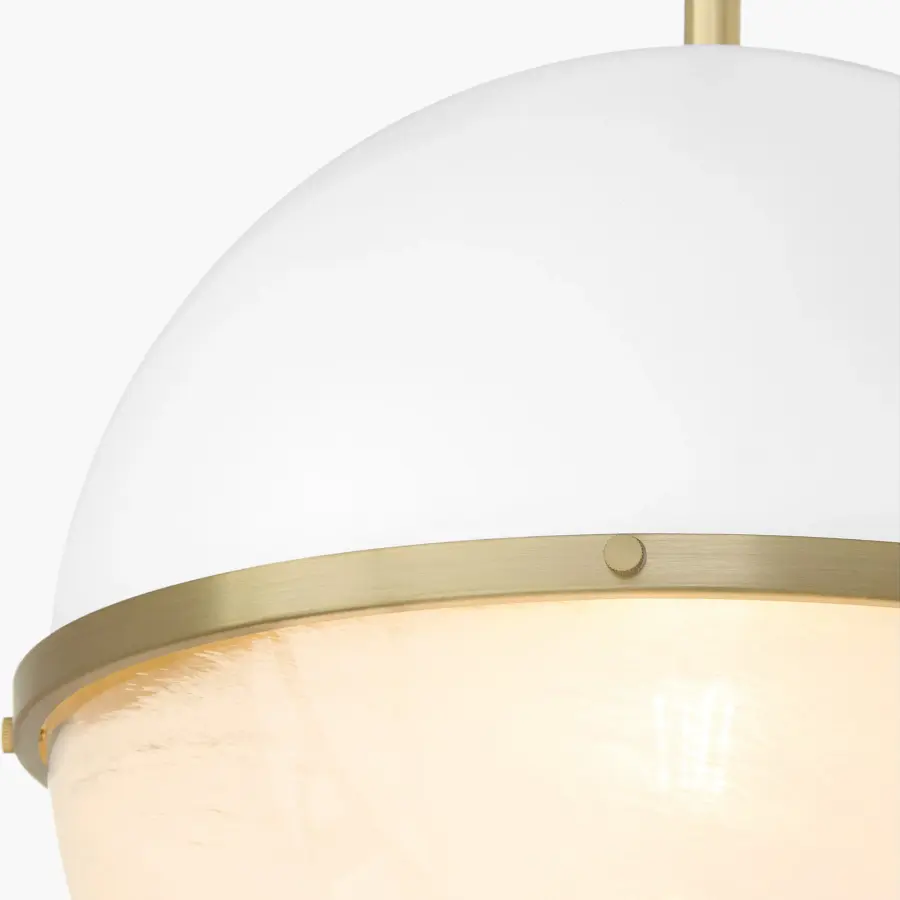 14" Milk Glass Sphere Pendant - Aged Brass - Image 4