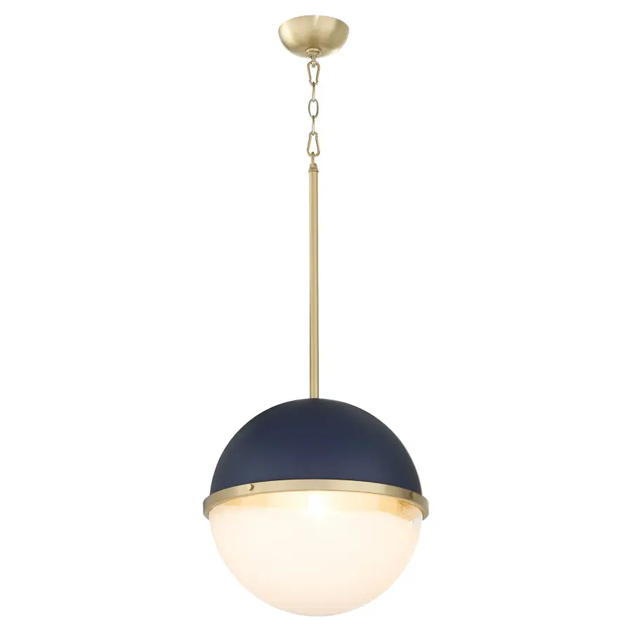 14" Milk Glass Sphere Pendant - Aged Brass - Image 2