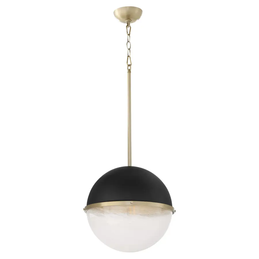 14" Milk Glass Sphere Pendant - Aged Brass - Image 1