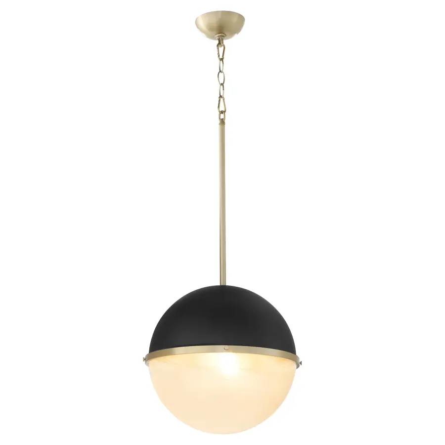 14" Milk Glass Sphere Pendant - Aged Brass - Image 2