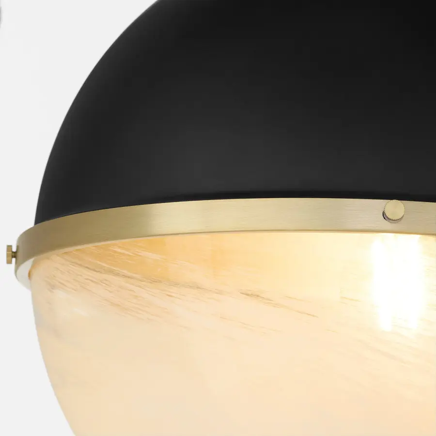 14" Milk Glass Sphere Pendant - Aged Brass - Image 3