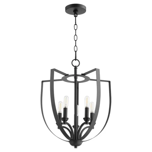 The Dakota 5-Light Chandelier combines contemporary geometric design with practical versatility. Clear seeded glass cylinders and angular black metal arms create visual interest while providing ample illumination for dining and living spaces.