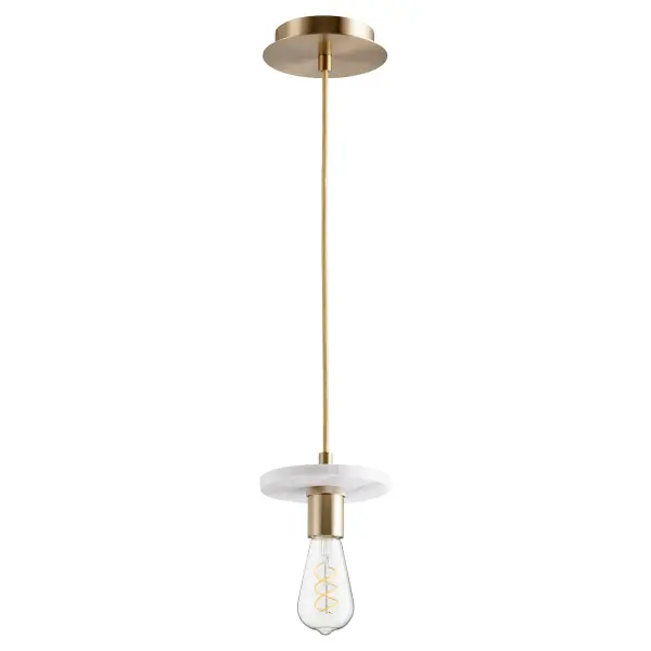 This compact marble pendant combines natural stone elegance with aged brass warmth, creating a sophisticated accent piece perfect for intimate spaces or grouped installations over kitchen islands.