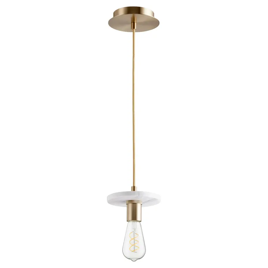 White Marble Pendant with Aged Brass - Image 1