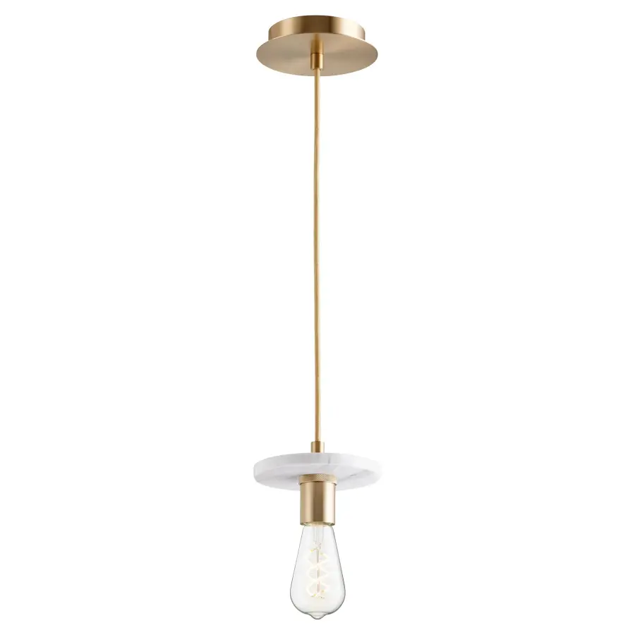 White Marble Pendant with Aged Brass - Image 2