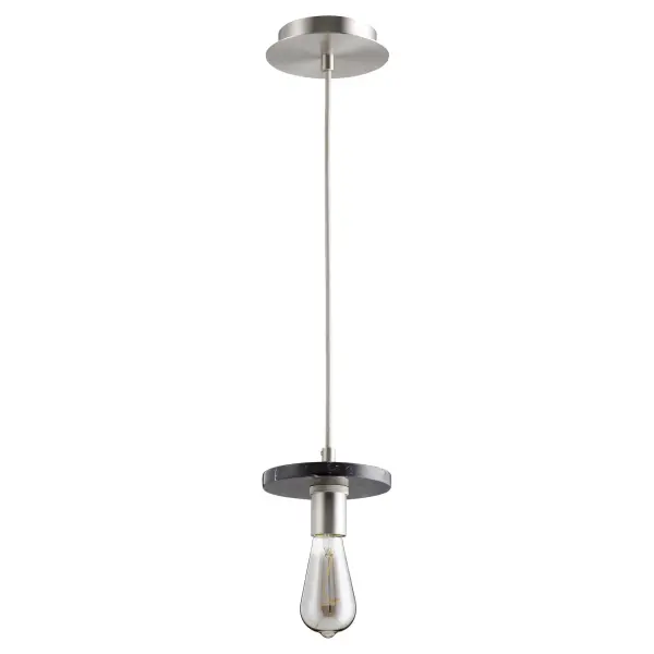 This compact marble pendant combines natural stone elegance with industrial styling. The black marble plate paired with satin nickel creates a sophisticated contrast perfect for task lighting or grouped installations.