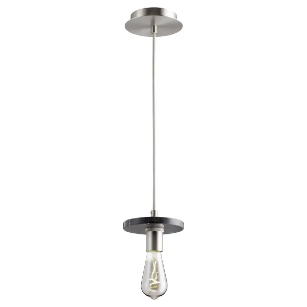 This compact marble pendant combines natural stone elegance with industrial styling. The black marble plate paired with satin nickel creates a sophisticated contrast perfect for task lighting or grouped installations. - alternate view