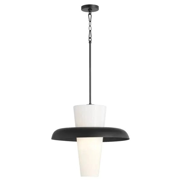 The Mallory pendant combines classic fluted glass craftsmanship with modern matte black styling. Its ribbed glass cone creates beautiful light diffusion while the inverted design adds architectural interest to any space. - alternate view