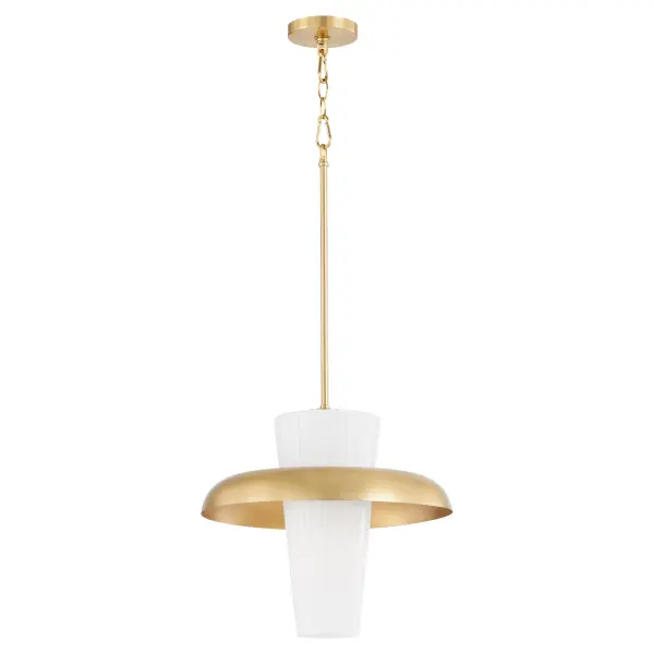 The Mallory pendant combines classic fluted glass craftsmanship with contemporary styling. Its ribbed glass cone diffuses light beautifully while the aged brass finish adds warmth and sophistication to any space.