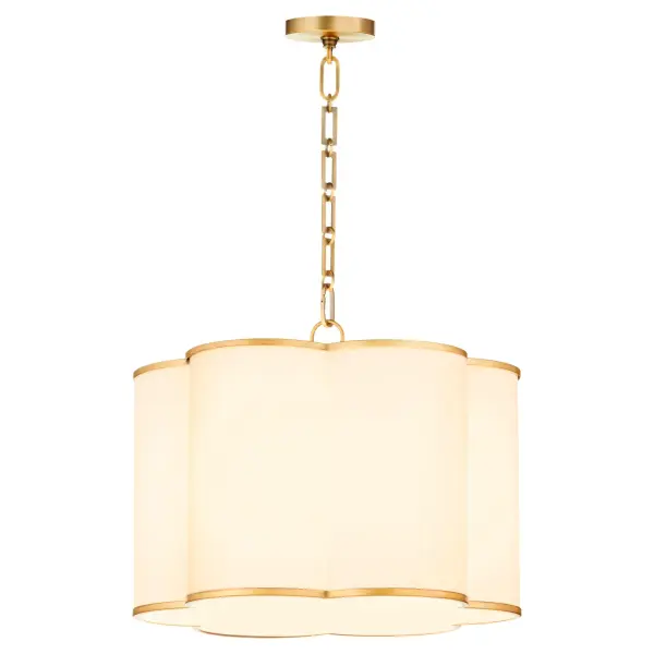 The Belinder pendant brings Tamara Day's signature relaxed luxury aesthetic to life with delicate ribbed linen shades, floral-inspired design, and thoughtful details like the trademark clover finial. Perfect for adding warmth and sophistication. - alternate view