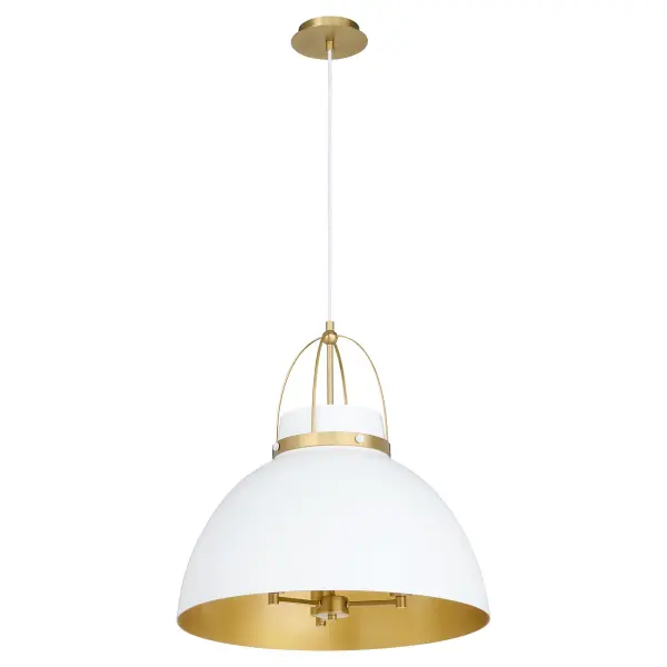 The Pruitt pendant masterfully blends industrial heritage with mid-century sophistication. Its studio white bell shades paired with aged brass accents create an upscale aesthetic that elevates any space while maintaining timeless versatility.