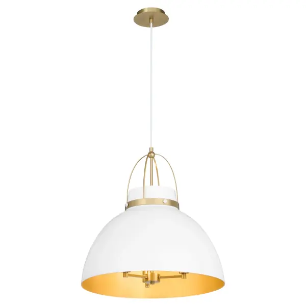 The Pruitt pendant masterfully blends industrial heritage with mid-century sophistication. Its studio white bell shades paired with aged brass accents create an upscale aesthetic that elevates any space while maintaining timeless versatility. - alternate view