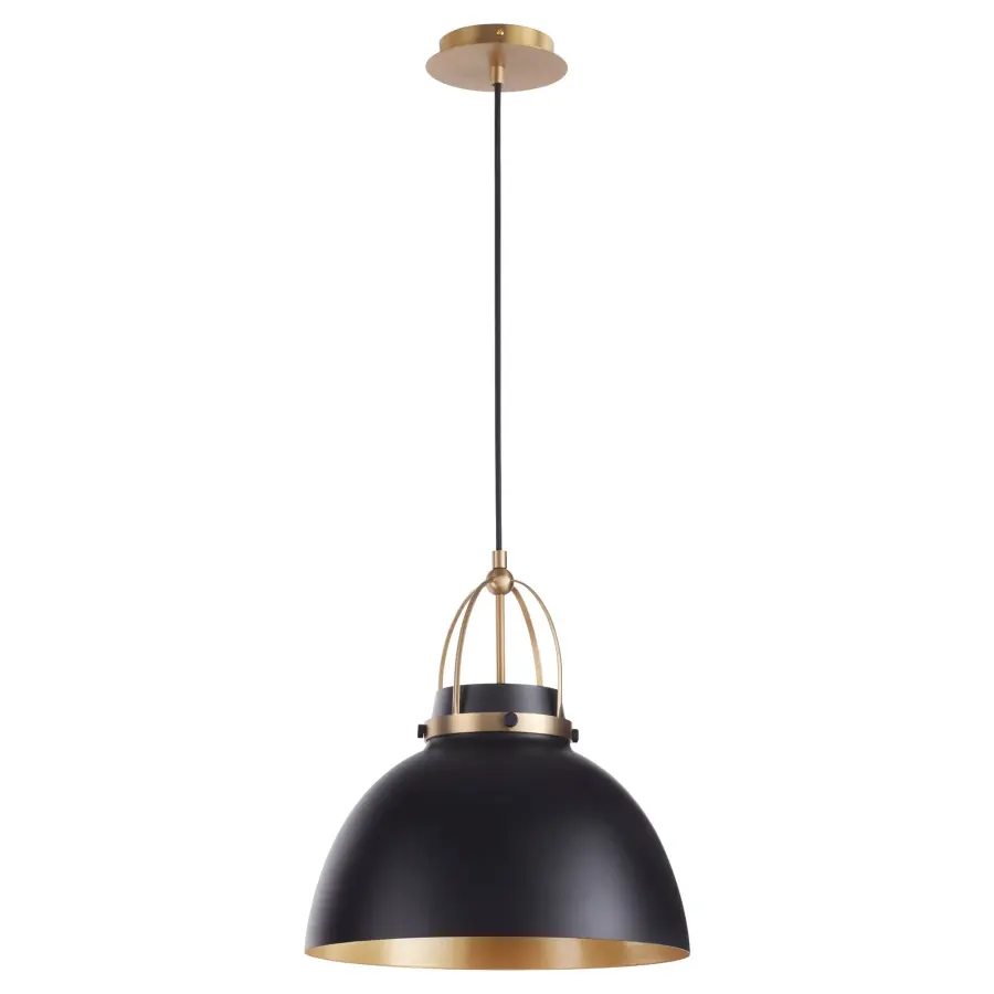 Pruitt 15" Pendant Light in Matte Black with Aged Brass - Image 1