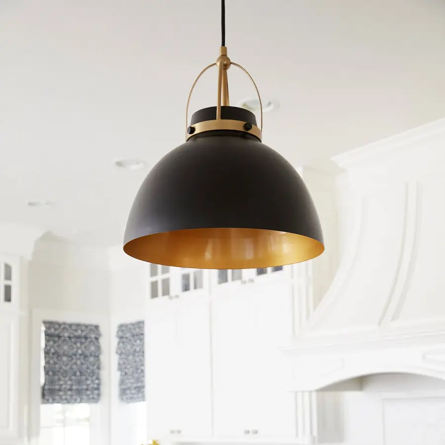 Pruitt 15" Pendant Light in Matte Black with Aged Brass - Image 5