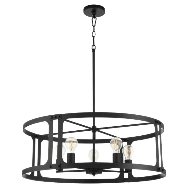 The Colburn 5-Light Pendant combines crisp geometric lines with industrial heritage, creating a striking focal point. Its matte black finish and bold use of negative space deliver contemporary sophistication.