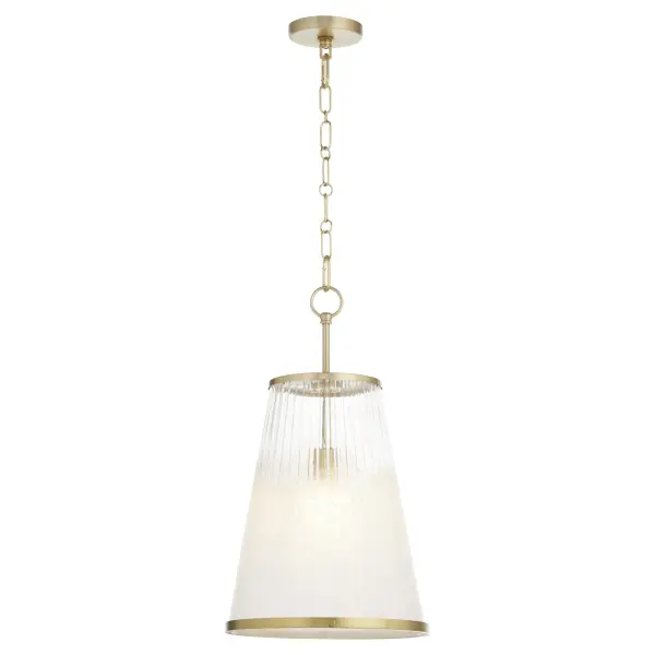 The Providence 13" pendant combines clean geometric lines with a warm aged brass finish and milky white glass shade. Its compact size and transitional design make it ideal for kitchen islands, bathrooms, and hallways. - alternate view