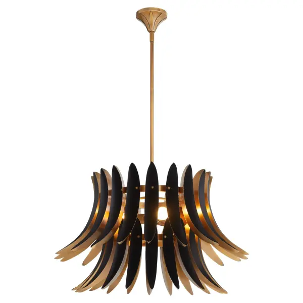 The Aldridge combines striking contrasts with sculptural design. Its double-tiered circular form features brushed brass interiors that amplify light against a matte black exterior, creating both visual drama and warm ambiance. - alternate view