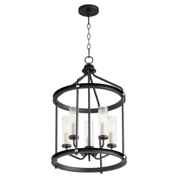The Empire 5-Light Entry Chandelier combines black and aged brass finishes in a circular frame design that delivers balanced, welcoming illumination. Its transitional style bridges traditional and modern aesthetics.