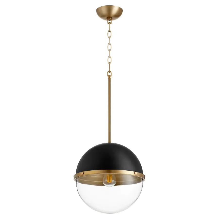 Black and Aged Brass Globe Pendant - Image 1