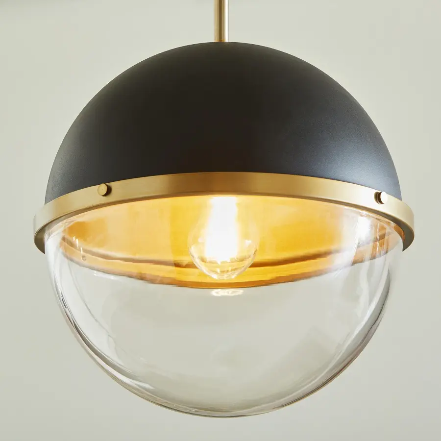 Black and Aged Brass Globe Pendant - Image 2